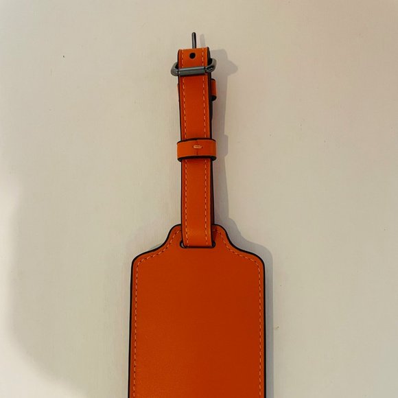 COACH LARGE LUGGAGE TAG IN LEATHER bright orange, plastic id window - Picture 11 of 16
